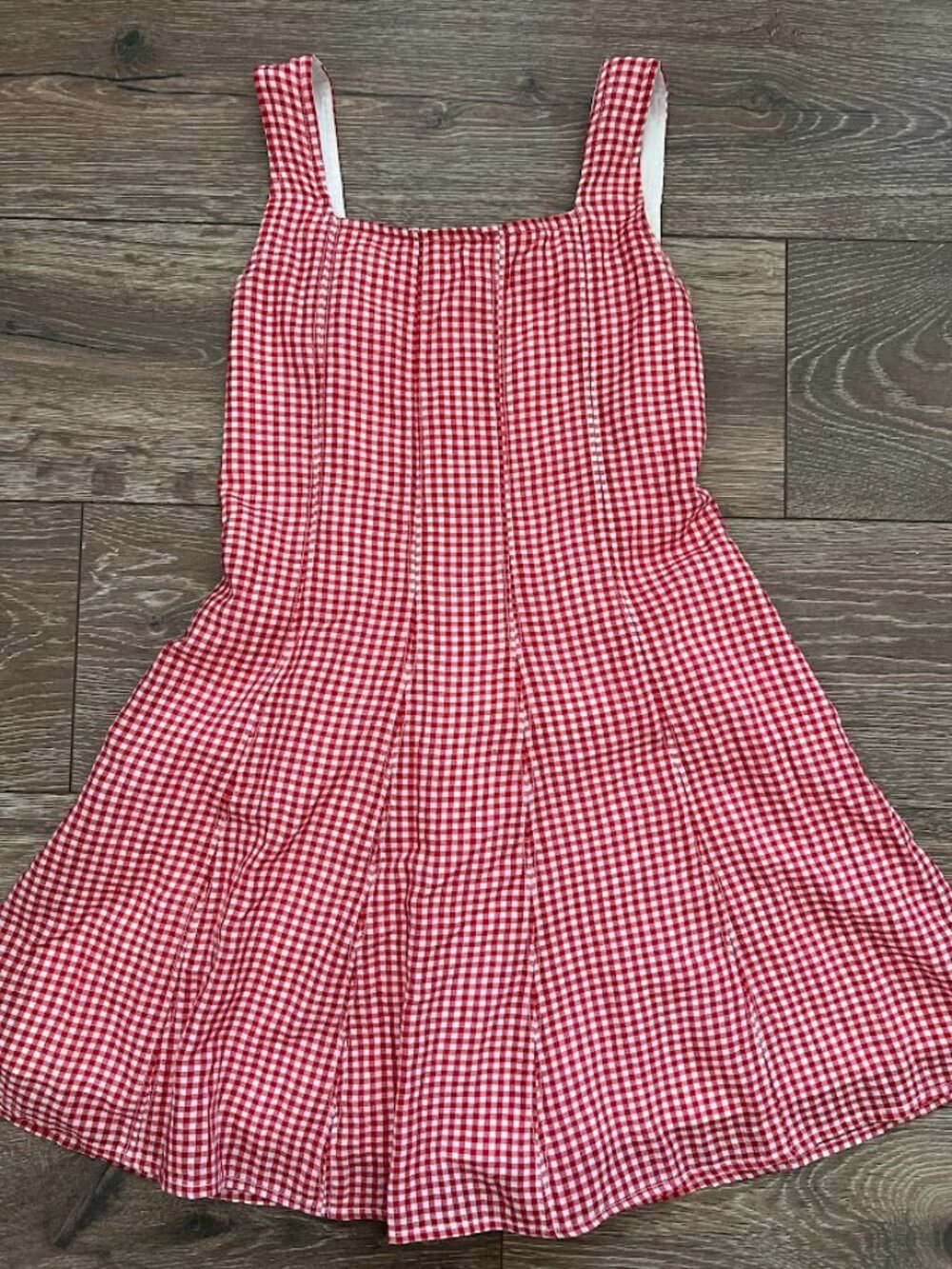 Abercrombie Kids Red White Gingham Linen Square Front Dress Size 11/12